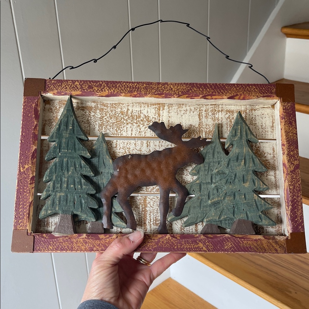 Rustic Moose Wall Art with Forest Trees